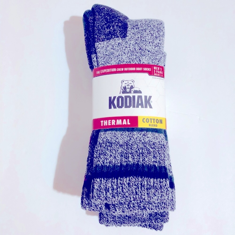 NEW KODIAK Thermal Cotton Blend Socks Men's 3 PAIRS Gray Green Purple